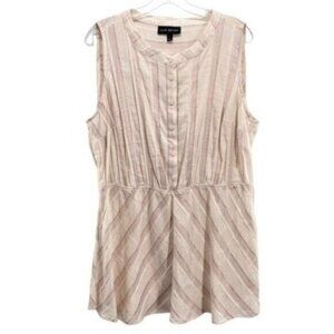 Lane Bryant Tunic Top Cream & Metallic Rose Stripe Sleeveless Button Front